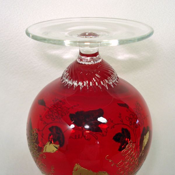 Gold Trim Ruby Glass Pair Goblet Vases #2