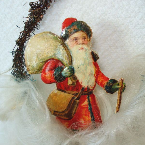 4 Antique Tinsel Paper Scrap Belsnickel Santa Christmas Ornaments #3