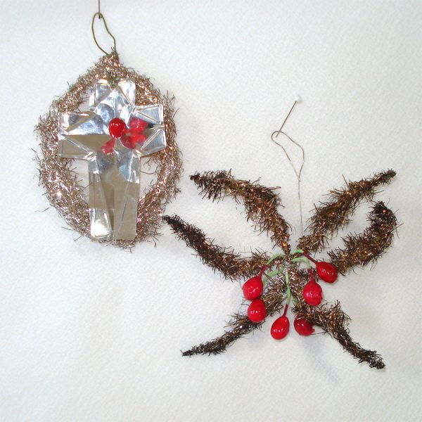4 Antique Tinsel Paper Scrap Belsnickel Santa Christmas Ornaments #5
