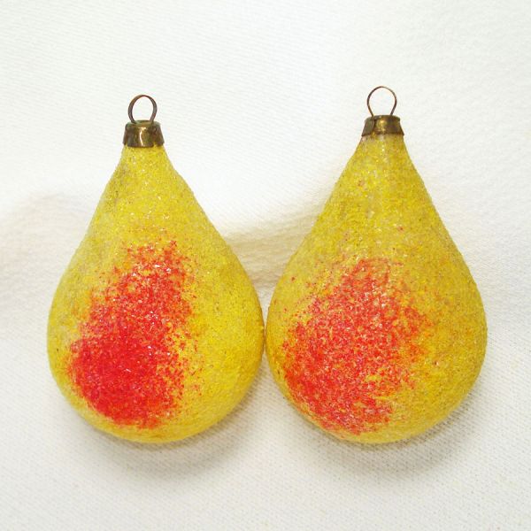 Small Antique Unsilvered Pears Glass Christmas Ornaments