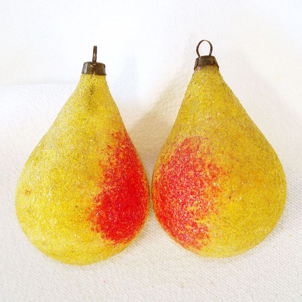 Small Antique Unsilvered Pears Glass Christmas Ornaments #2