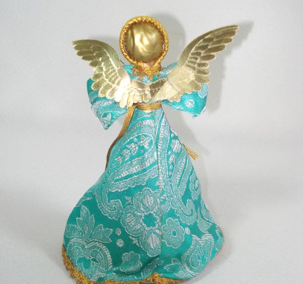 Blue Brocade Christmas Angel Doll Tree Topper #2