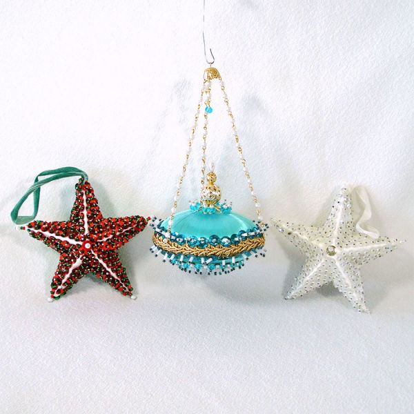 3 Pin Beaded Sequin Christmas Ornaments Hand Crafted