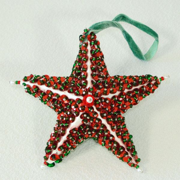 3 Pin Beaded Sequin Christmas Ornaments Hand Crafted #4