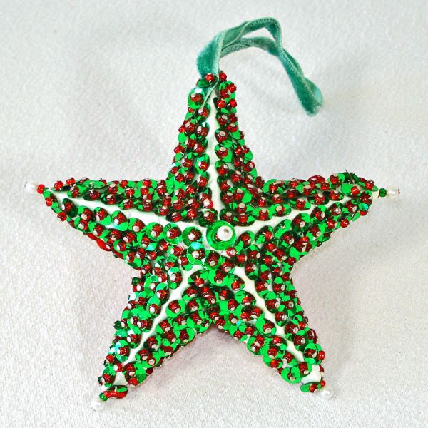 3 Pin Beaded Sequin Christmas Ornaments Hand Crafted #5