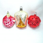 3 Glass Flower Bud Christmas Ornaments West Germany