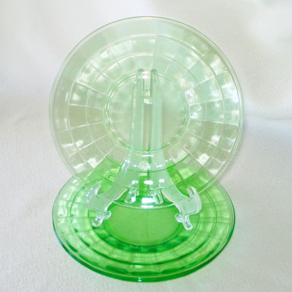 Hocking 3 Block Optic Green Depression Glass 6 Inch Plates