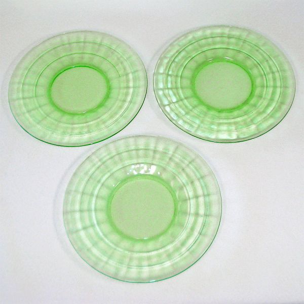 Hocking 3 Block Optic Green Depression Glass 6 Inch Plates #2