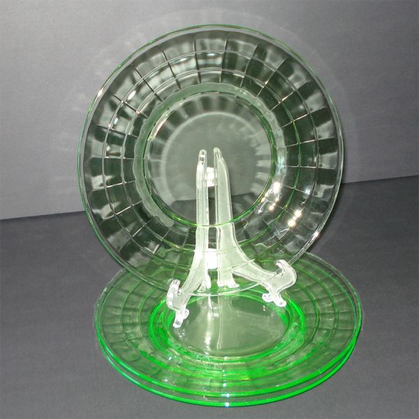 Hocking 3 Block Optic Green Depression Glass 6 Inch Plates #3