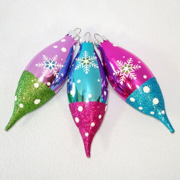 Icicle Long Drop Glittered Glass Christmas Ornaments