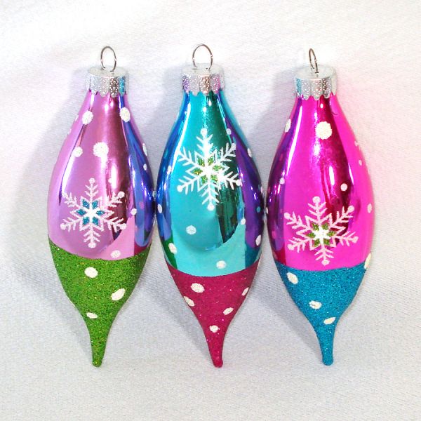 Icicle Long Drop Glittered Glass Christmas Ornaments #2