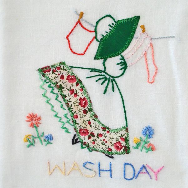 3 Embroidered Appliqued Sunbonnet Girl Kitchen Towels #3