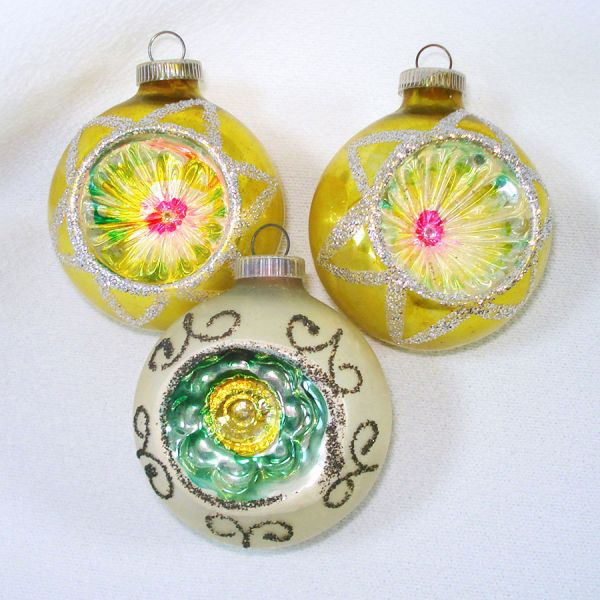 Yellow Green West German Indent Christmas Ornaments