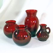 Anchor Hocking Royal Ruby 4 Glass Vases Plus Ruby Cruet