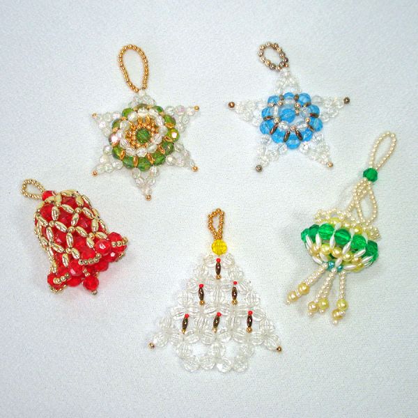 5 Hand Crafted Dimensional Beaded Christmas Ornaments #6