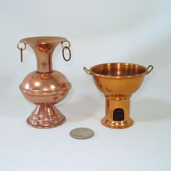 Miniature Solid Copper Kitchenware 5 Pieces Doll Display #3