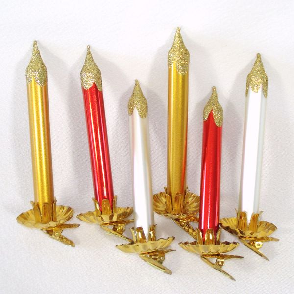 Clip On Glass Candle Christmas Ornaments, Set of 6