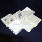 6 White Lace and Embroidered Vintage Hankies