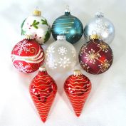 8 Assorted Glittered Glass Christmas Ornaments