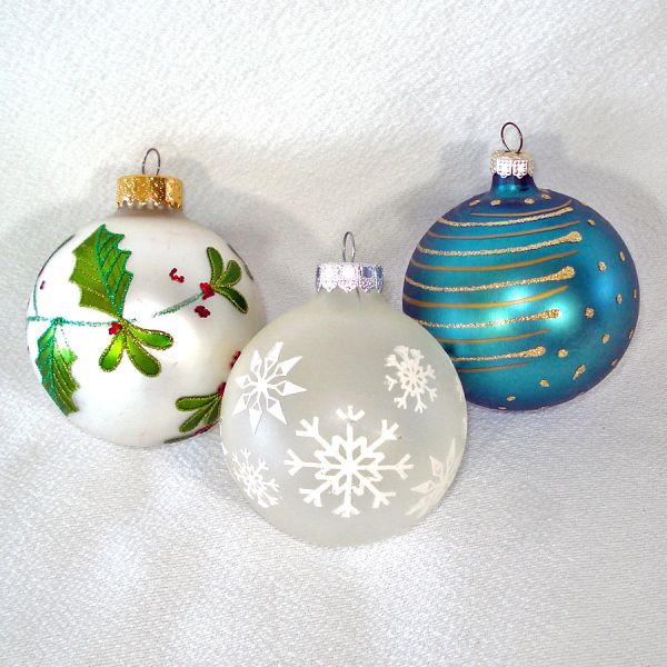 8 Assorted Glittered Glass Christmas Ornaments #3