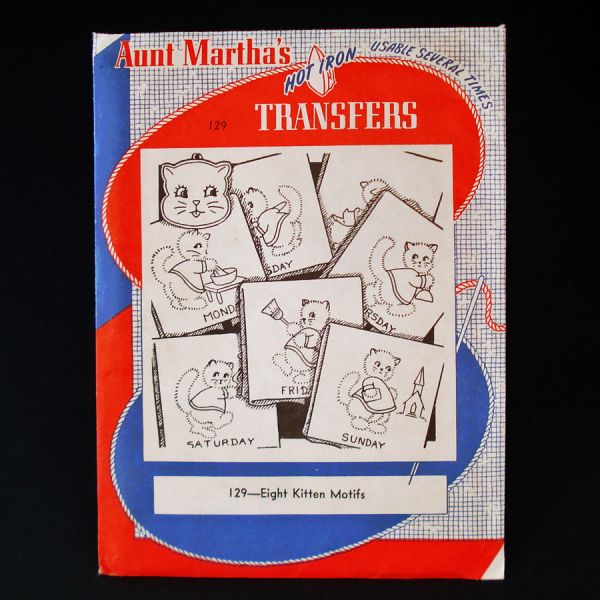Aunt Marthas Kittens Days of the Week Iron Transfer Pattern Uncut
