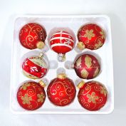 8 Red Gold Glass Christmas Ornaments
