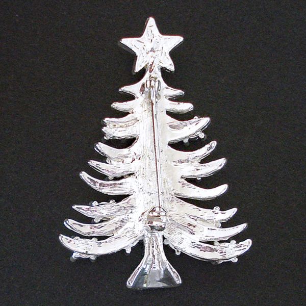 Aurora Rhinestone Silvertone Christmas Tree Pin Brooch #2