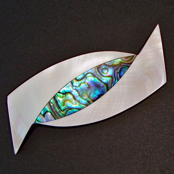 Abalone and Mother of Pearl Shell Modernist Brooch Pin #3