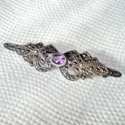 Sterling, Marcasite, Amethyst Colored Brooch