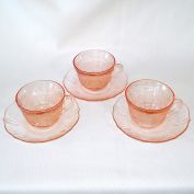American Sweetheart Pink Depression Glass 3 Cups Saucers