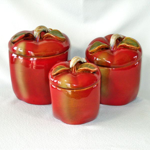 Ceramic Apples Kitchen Canisters Set of 3