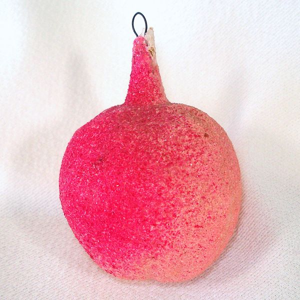 Antique Unsilvered Sugar Glitter Apple Glass Christmas Ornament #2