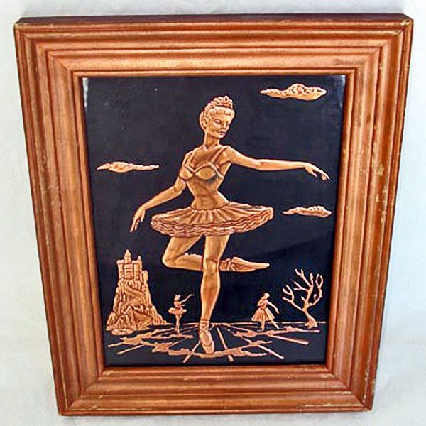 Ballerina Scene Tooled Copper Relief Framed Picture
