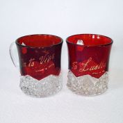 Duncan Button Arches Pair EAPG Ruby Stained Souvenir Mugs