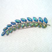B David Rhinestone Blue Feather Leaf Stem Brooch Pin