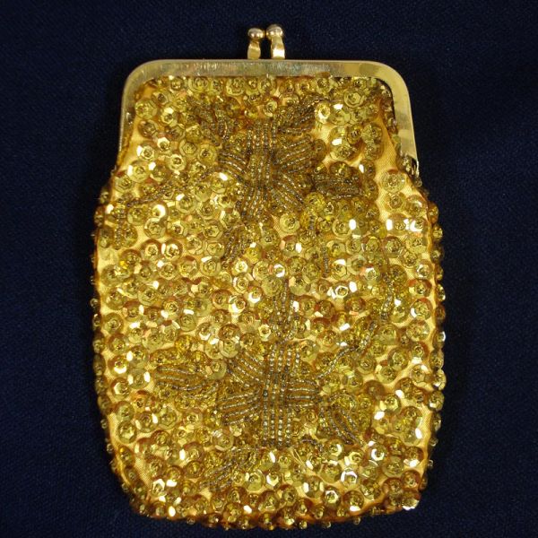 Shimmery Gold Beaded Sequined Evening Bag Cigarette Purse #4