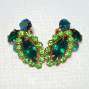 Beau Jewels Green Marquise Rhinestone Clip Earrings