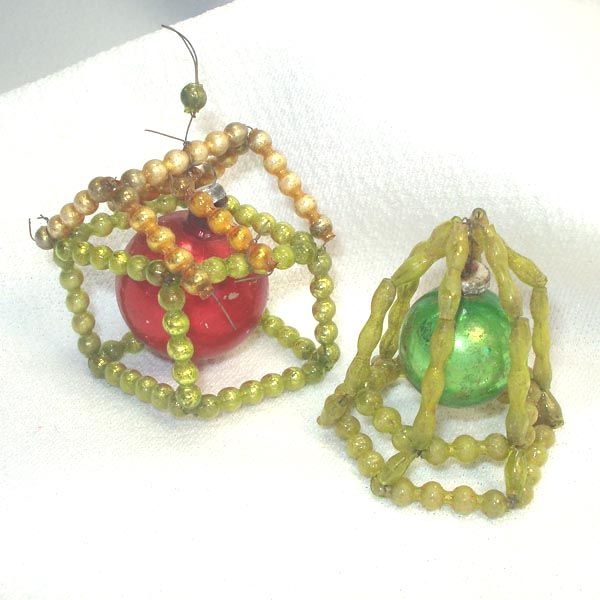 Wired Mercury Glass Bead House and Bell Christmas Ornaments