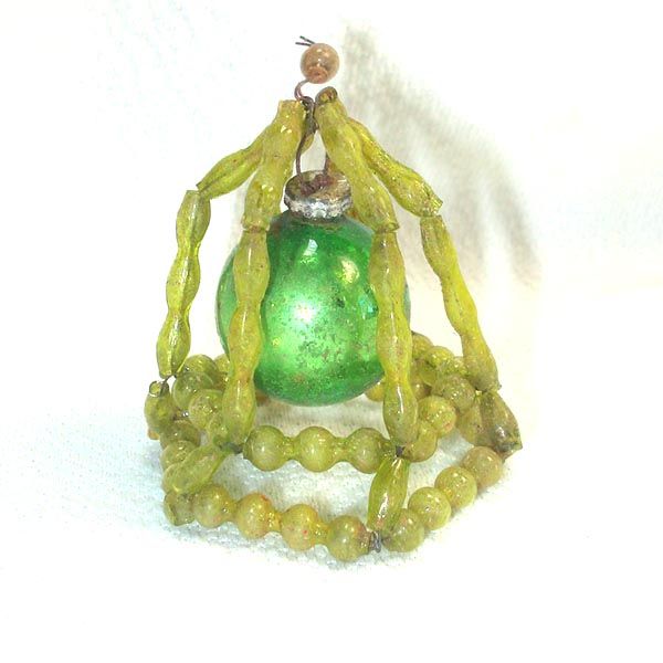 Wired Mercury Glass Bead House and Bell Christmas Ornaments #2
