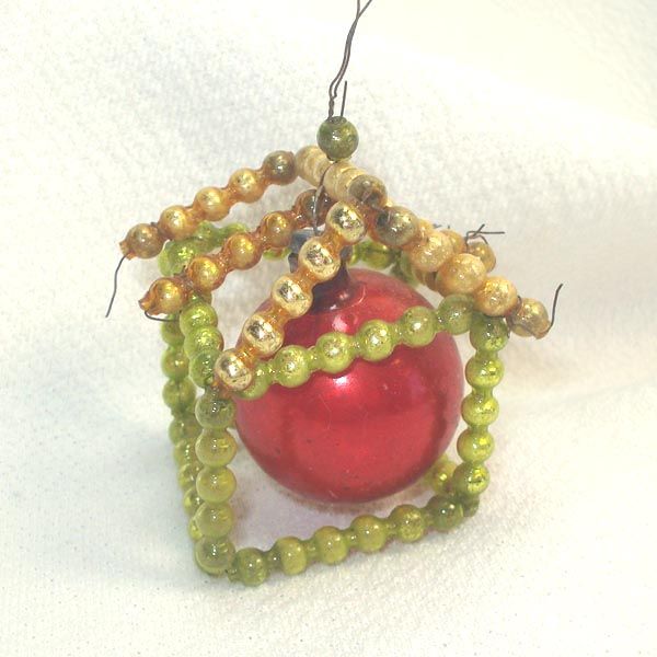 Wired Mercury Glass Bead House and Bell Christmas Ornaments #3