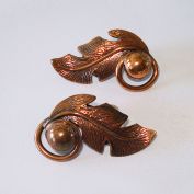 Bell Trading Post Copper Feather and Ball Clip Earrings