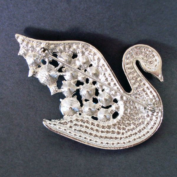 Blue and Green Rhinestone Swan Brooch Pin #2