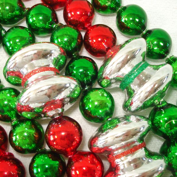 Glass Christmas Bead Garland Red Green Silver 13 Feet #3