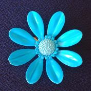 Turquoise Daisy Flower Power Enameled Brooch Pin