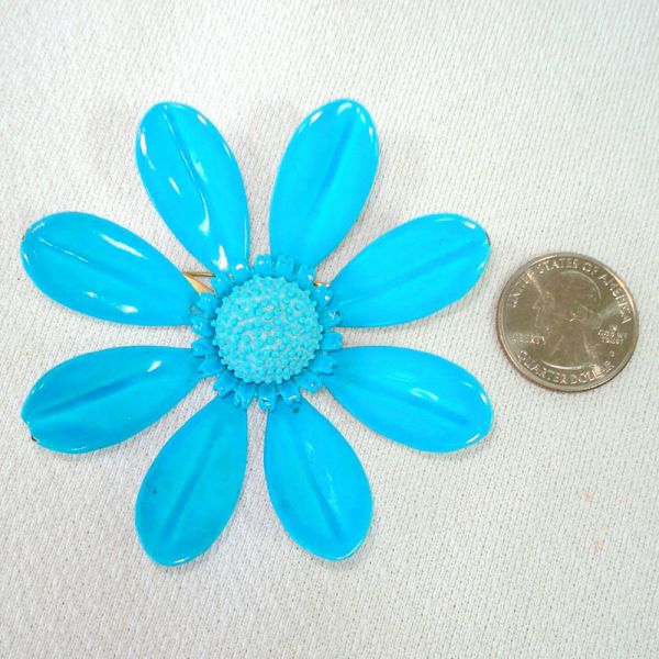 Turquoise Daisy Flower Power Enameled Brooch Pin #3