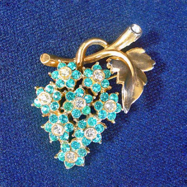 Blue Rhinestone Flower Cluster Brooch #2