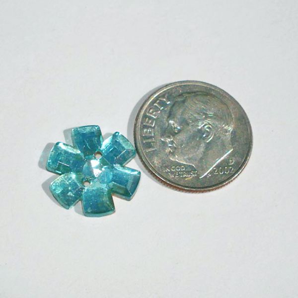 13 Blue Czech Glass Flower Buttons or Sew-On Jewels #2