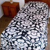 Chenille 1960s Queen Bedspread White on Black Flowers