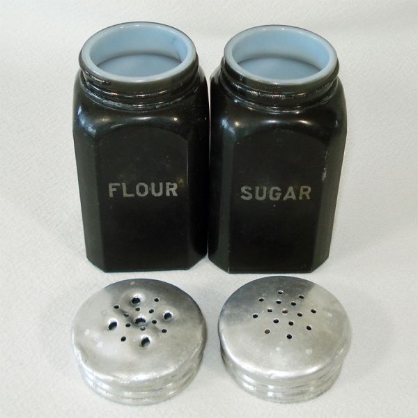 Hazel Atlas Square Fired-On Black Flour Sugar Shakers #3