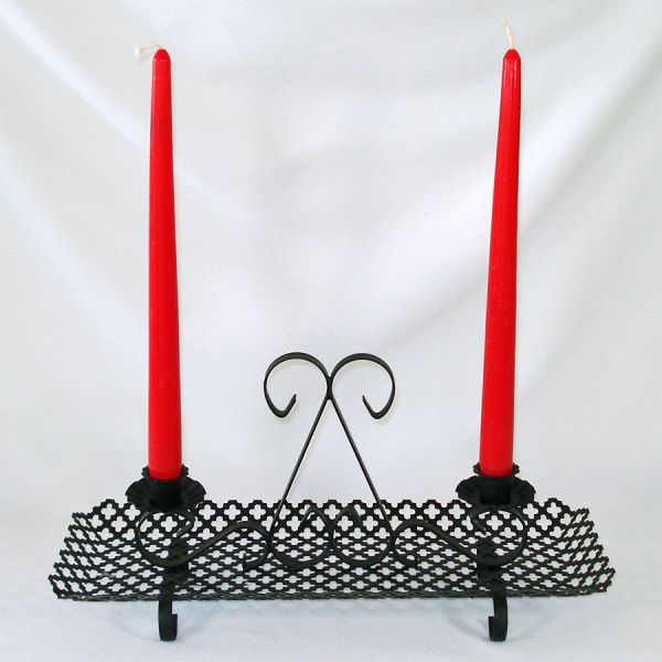 Black Metal Mesh Mid Century Double Candle Holder Tray #2